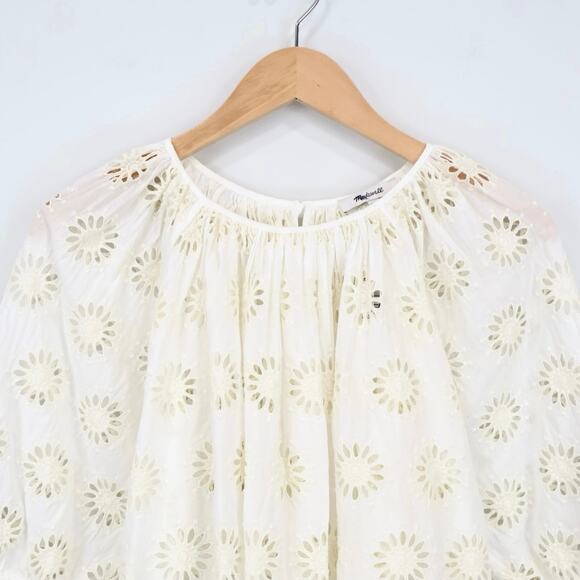 NWT Madewell Embroidered Shirred Puff-Sleeve Top In Floral Eyelet Ivory Size XXS - Picture 5 of 10